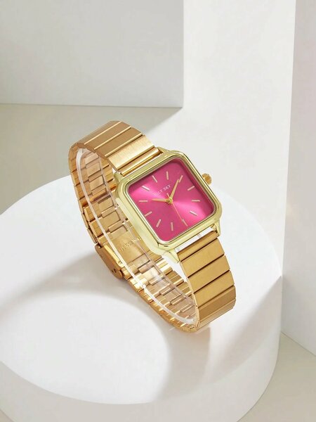 Shein - Julysky 1Pc Women'S Gold Elegant Minimalist Stainless Steel Quartz Watch