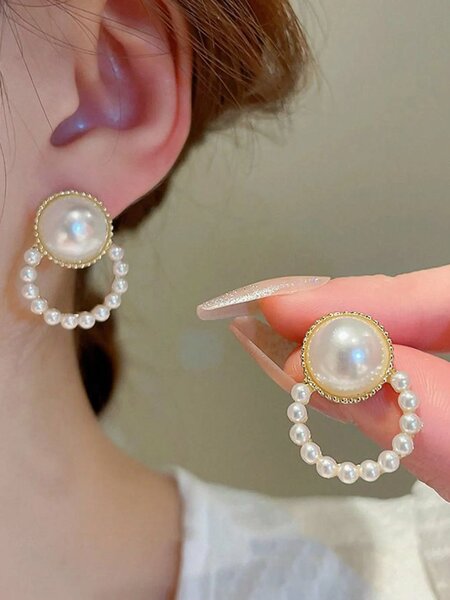 Shein - 5pcs Set Minimalist Vintage Faux Pearl Flower Hollow Heart Mix Color Luxury Niche Elegant Stud Earrings