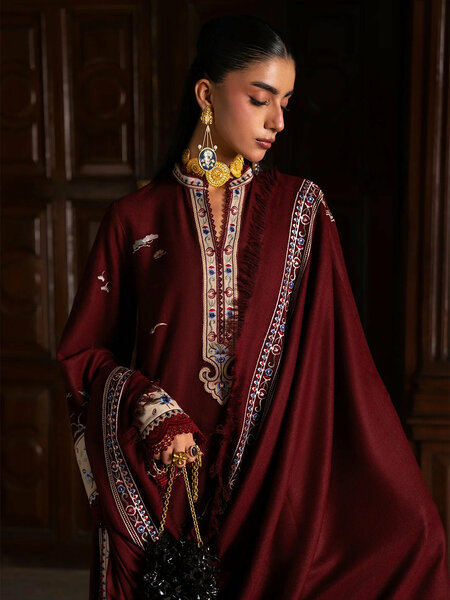 Dulzura by Bin Ilyas Unstitched Embroidered Leather Peach 3 Piece Suit BI26UPD 1024B - Leather Collection