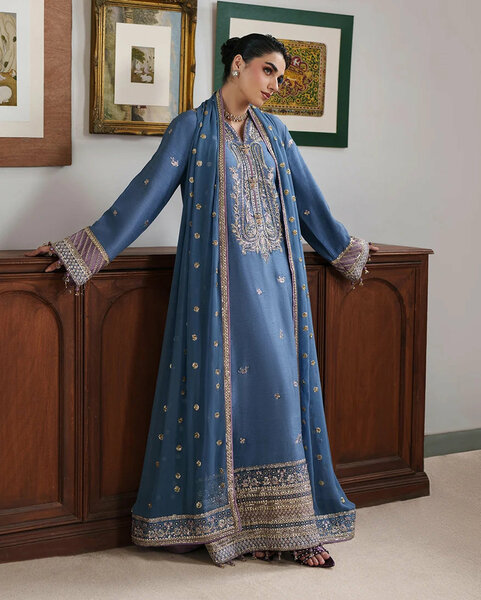 Mahenoor by Roheenaz Unstitched Embroidered Raw Silk 3 Piece Suit RN26UMR Sitara Bano RUNES260108 - Festive Collection