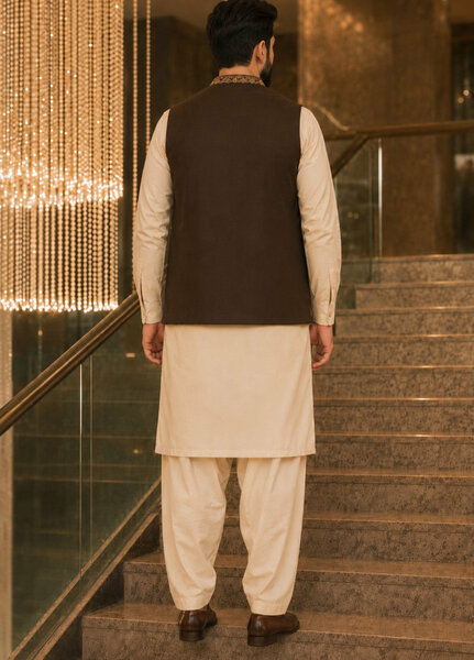 TGM Men RTW Textured Blended 3 Piece Suit Artisan Walnut Festive Collection