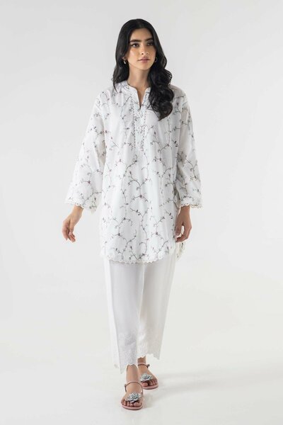 Stitched Off White Embroidered Shirt