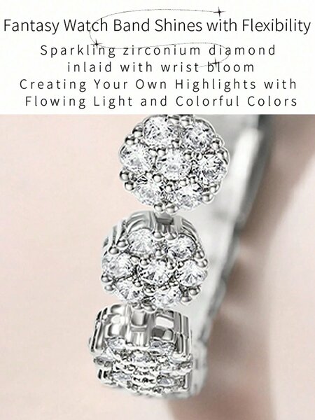 Shein - 1pc Women's Silver Tone Artificial Diamond Decorated Quartz Watch With Mop Dial And Bracelet Chain, Elegant And Delicate Design For Daily Wear