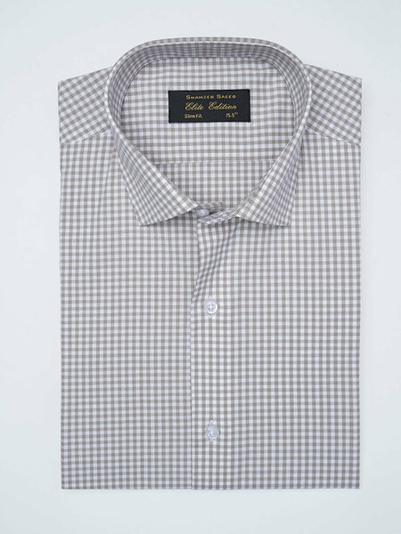White & Brown Checkered, Elite Edition, Cutaway Collar Men’s Formal Shirt (FS-2963)