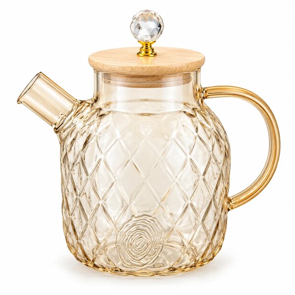 Glass Kettle with Wooden Lid – 1.5 Liter