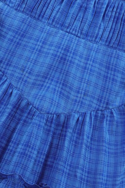 Flowy Blue Checked Cotton Dress