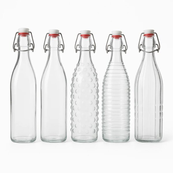 1Pc Clip Glass Bottle – 1000 ml (Assorted Patterns)