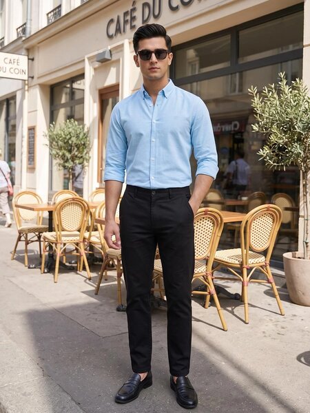 Cyan Self Button Down Casual Shirt (CSB-310)