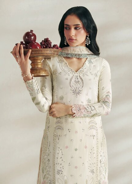 Vera Unstitched Embroidered Silk 3 Piece Suit VR26UWF Chand Ivory - Wedding Collection