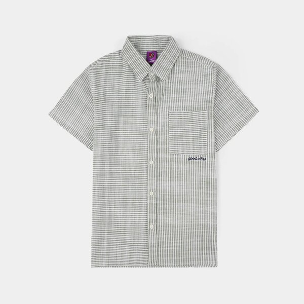 Boys Yarn Dyed Casual Shirt (Good Vibes) - Grey
