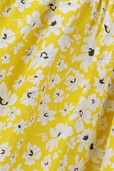 Yellow Puffy-Sleeve Cotton Dress