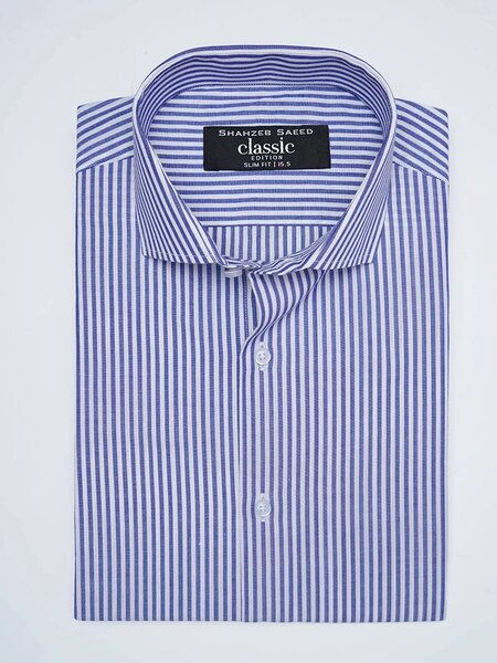 White & Blue Striped, Classic Edition, Cutaway Collar Men’s Formal Shirt (FS-3084)