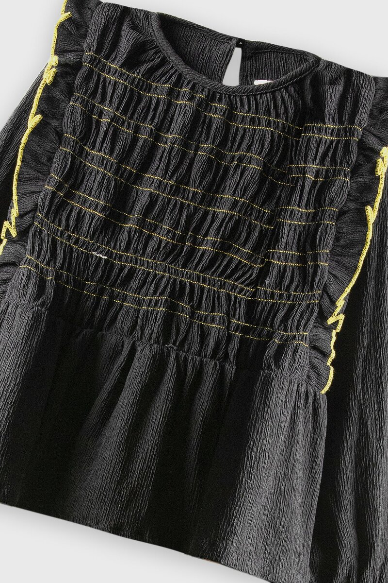 Midnight Black Smocked Dobby Top