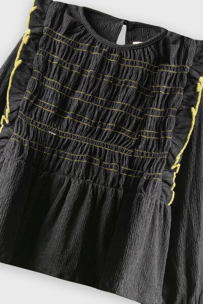 Midnight Black Smocked Dobby Top
