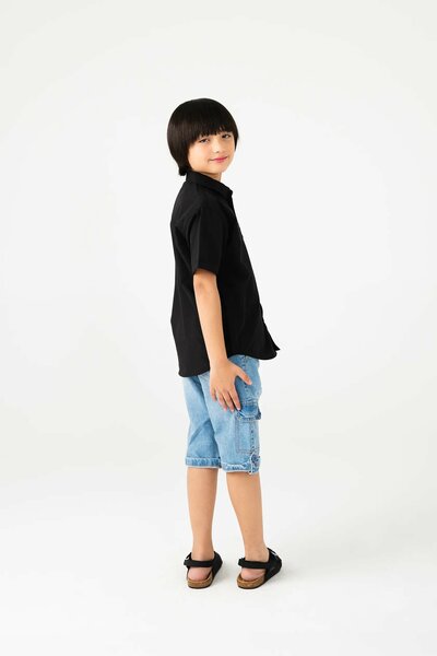 Deep Black Classic Boys’ Cotton Shirt
