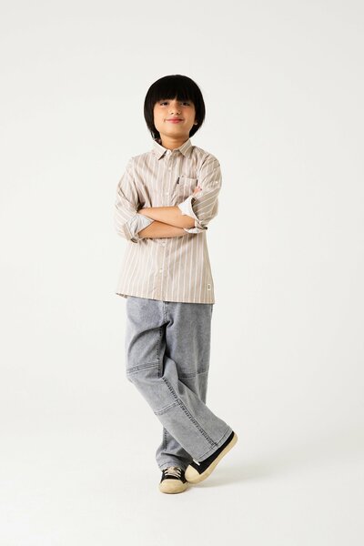 Boys Beige Stripe Casual Shirt