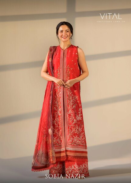 Vital by Sobia Nazir Unstitched Embroidered Lawn 3 Piece Suit SN26UVL 12A - Summer Collection