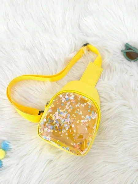 Shein - New Teenage Girls PU Leather Glitter Transparent Crossbody Bag