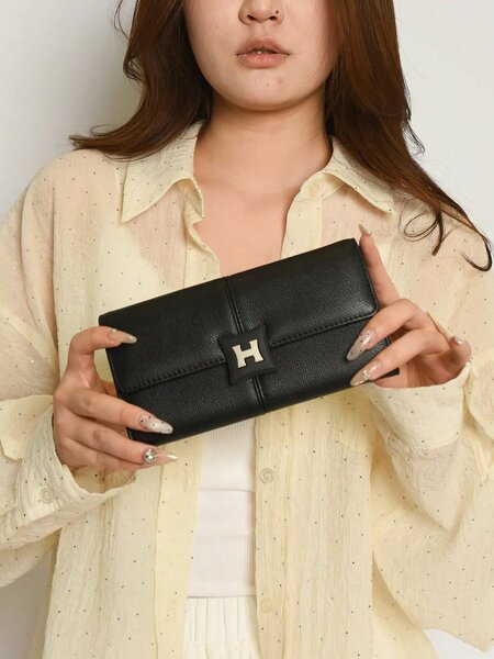 Shein - Faux Leather Women's H-Buckle Clutch Wallet With Card Slots