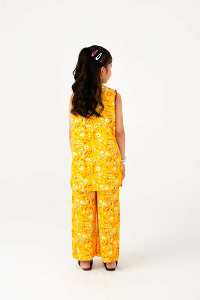 Girls Yellow Printed Cotton Kurta Set