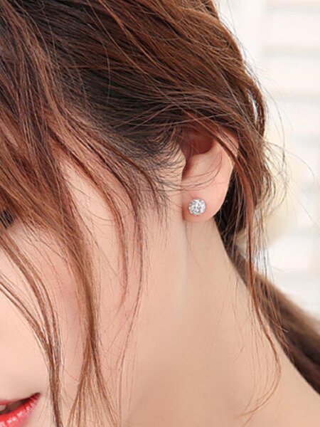 Shein - Sterling Silver Cubic Zirconia Ball Stud Earrings