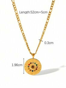 Shein - 1pc Trendy & Personalized 12 Zodiac Sign Rhinestone Stainless Steel Pendant Necklace