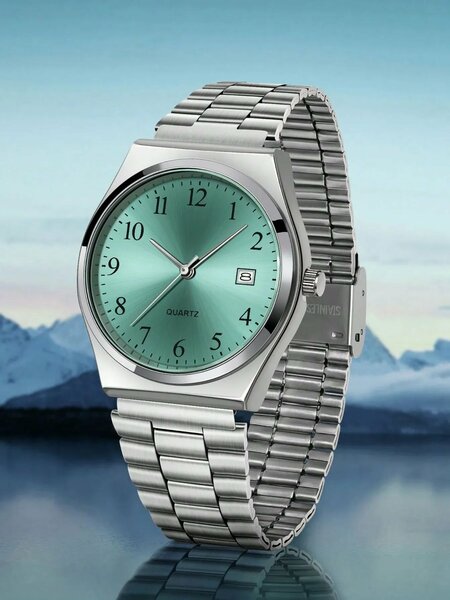 Shein - 1pc LUCKYFOX Quartz Watch, Minimalist Vintage Steel Strap Small Square Dial Calendar