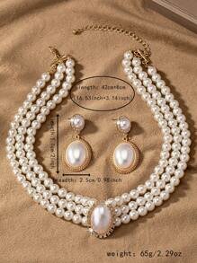Shein - A Set Of Elegant And Romantic Cubic Zirconia Inlaid Faux Pearl Multilayer Necklace set