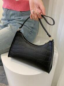 Shein - Pu Women Crocodile Print Handbag Fashion Vintage Zipper Shoulder Bag