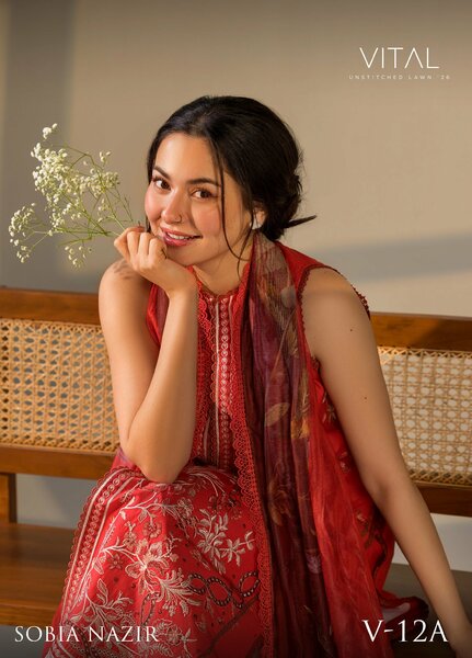 Vital by Sobia Nazir Unstitched Embroidered Lawn 3 Piece Suit SN26UVL 12A - Summer Collection