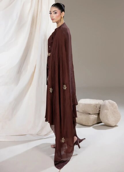Alee Malic RTW Hand Work Raw Silk 3 Piece Suit Espresso - Wedding Collection