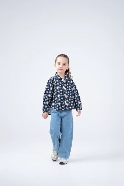 Navy Spark Flannel Top