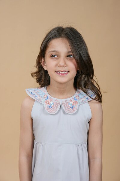 Lullaby | Pure cotton dress with hand-embroidered butterfly motifs