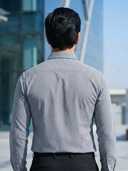 White & Black Checkered, Elite Edition, Cutaway Collar Men’s Formal Shirt (FS-2688)