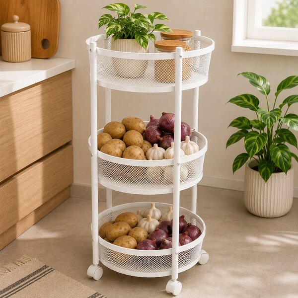 3-Tier Rotating Storage Rack with Wheels