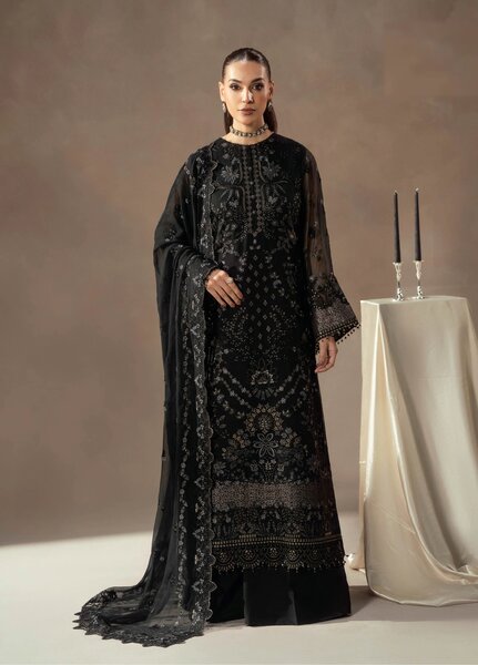 Afsanah by Lavish Premium Unstitched Chiffon Embroidered Suits 3 Piece LV25AC NOIR ROYALE-08 - Festive Collection