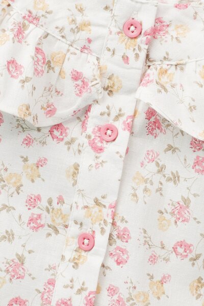 White Cotton Floral Button Top