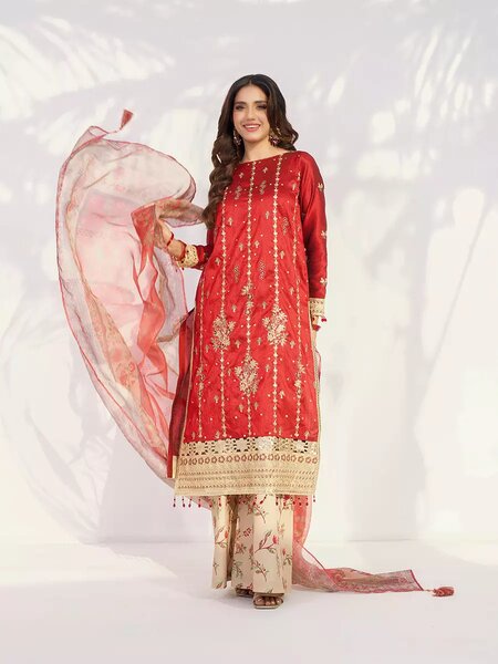 Salitex Unstitched Embroidered Raw Silk 3 Piece Suit SUNW7NO108 - Festive Collection