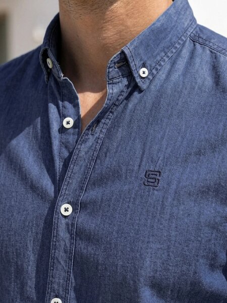 Mid Blue Button Down Denim Casual Shirt (CSD-042)