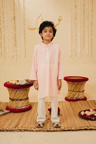 Boys light Pink Ethnic Cotton Kurta