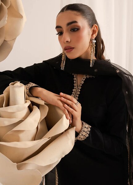 Izel Pret Embroidered Raw Silk 3 Piece Suit Nocturne