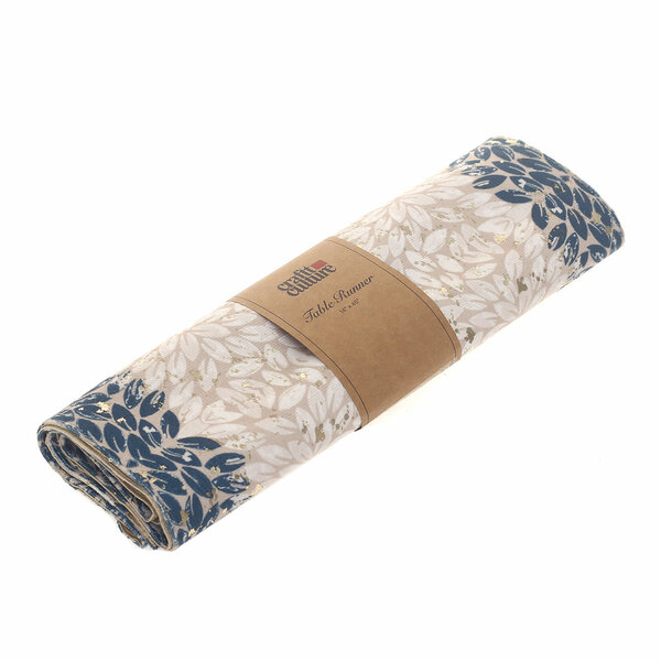Beige & Gold Floral Textures Screen Print (Mother of Pearl) Runner 14x45" – Elegant Decorative Table Runner