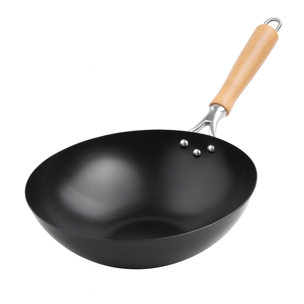 Steel Wok Pan with Wooden Handle – Non-Stick Deep Fry Pan for Stir-Fry, Sauté & Everyday Cooking (22 cm, 24 cm, 26 cm)