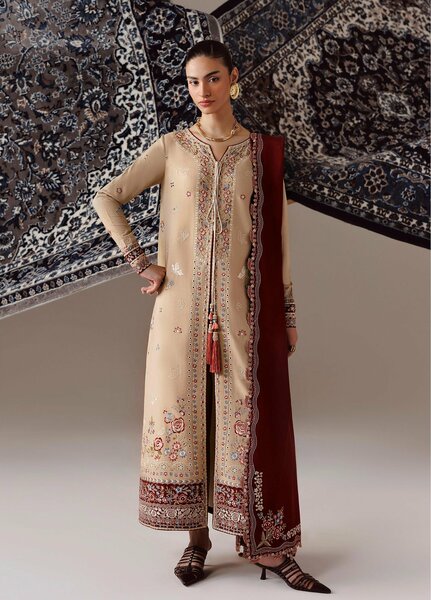 Q line by Qalamkar Unstitched Embroidered Slub Linen 3 Piece Suit QLK26UQL Hamna QLW-16 - Winter Collection