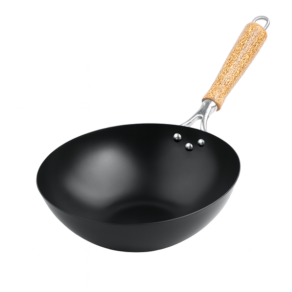Steel Wok Pan with Wooden Handle – Non-Stick Deep Fry Pan for Stir-Fry, Sauté & Everyday Cooking (22 cm, 24 cm, 26 cm)