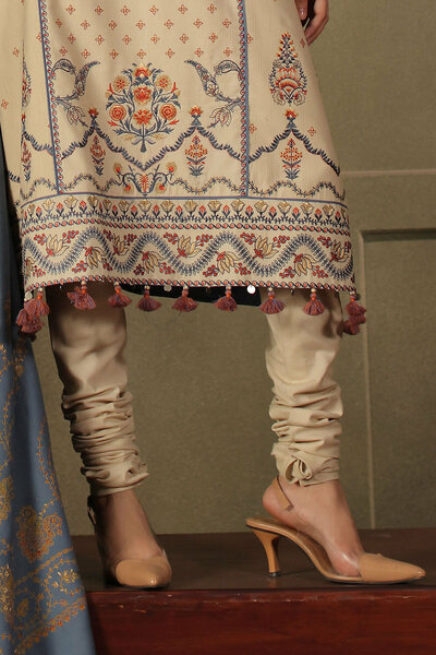 3 Piece Embroidered Cotton Linen Stripe Suit