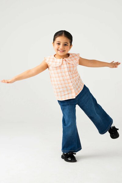 Coral Plaid Cotton Top