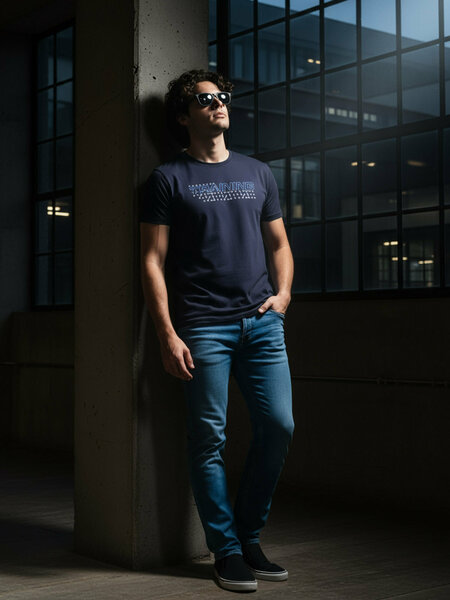Navy Graphic Half Sleeves Men’s T-Shirt (GT-102)
