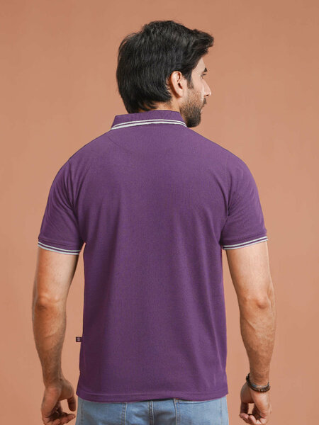 Purple Plain Contrast Tipping Half Sleeves Polo T-Shirt (POLO-1094)