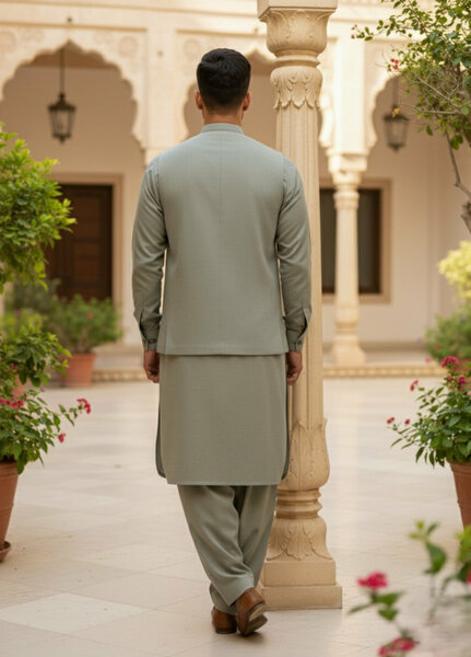 TGM Men RTW Solids Blended 3 Piece Suit Sage Mist Heritage Festive Collection